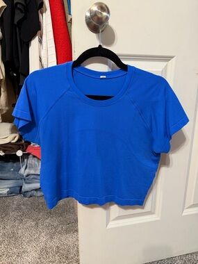 lululemon athletica Electric Blue Cropped Crew Tee